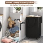 Foldable Laundry Storage Basket With Bamboo Frame and Detachable Wheels – 70L