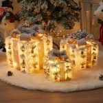 3Pc Set Snow Flocked Christmas Lighted Gift Boxes