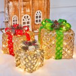 3pcs/set Christmas Decoration Gift Box With Lights Christmas Tree Ornament Iron Art