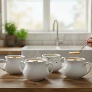 Ceramic Soup Pot Cup With 2 Handles – 500 ml White
