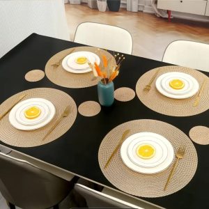 6 pcs PVC non-woven table mats – Gold & Silver