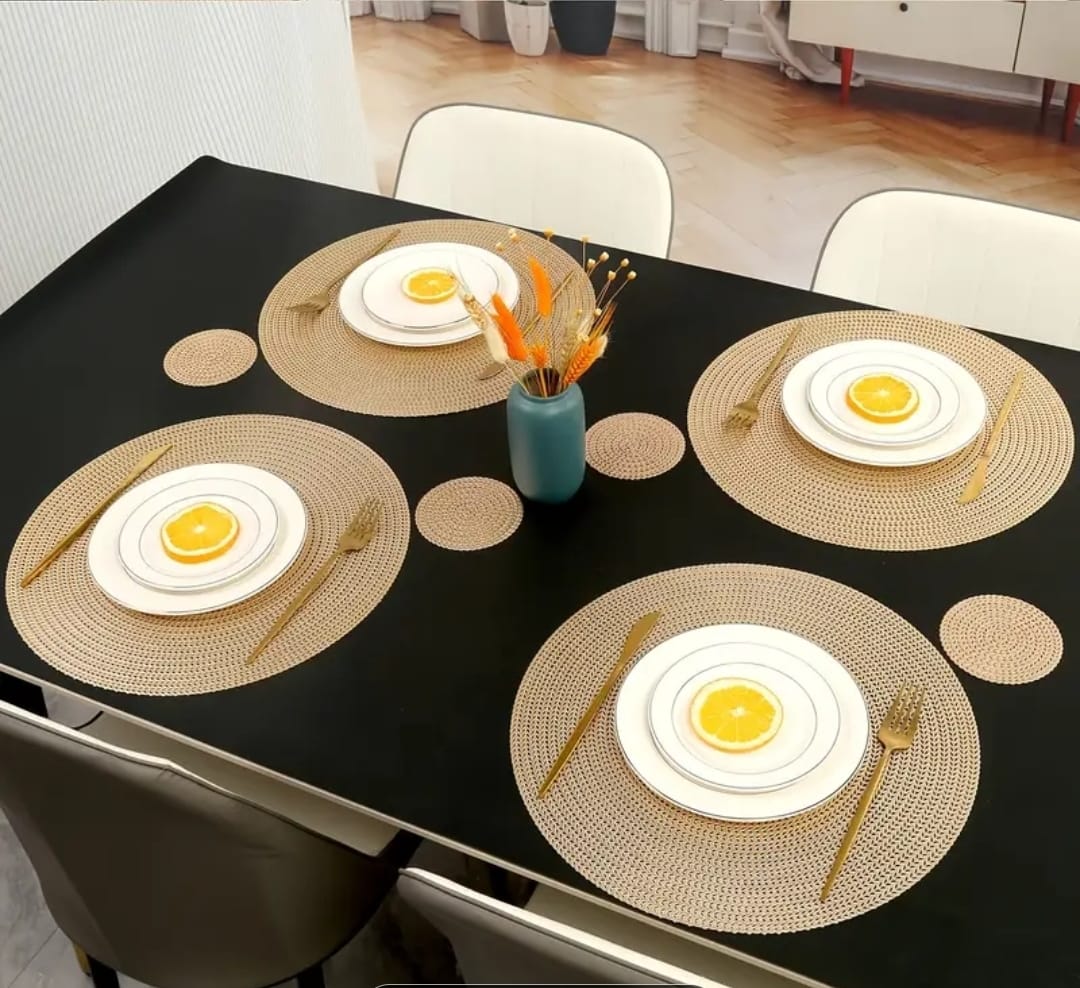 6 pcs PVC non-woven table mats – Gold & Silver
