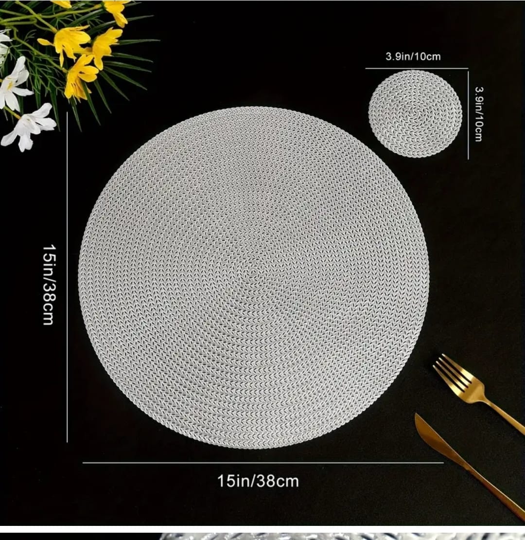 6 pcs PVC non-woven table mats – Gold & Silver