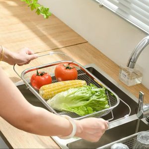Stainless Steel Expandable Over‑The‑Sink Colander – Adjustable Kitchen Strainer Basket for Fruits & Vegetables