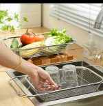 Stainless Steel Expandable Over‑The‑Sink Colander – Adjustable Kitchen Strainer Basket for Fruits & Vegetables