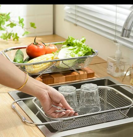 Stainless Steel Expandable Over‑The‑Sink Colander – Adjustable Kitchen Strainer Basket for Fruits & Vegetables