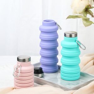 Foldable Silicon Water Bottle – 500ml Reusable & Portable (With Holder)