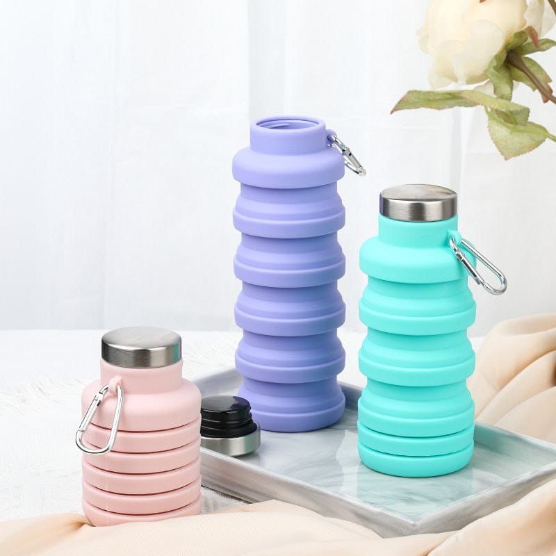 Foldable Silicon Water Bottle – 500ml Reusable & Portable (With Holder)