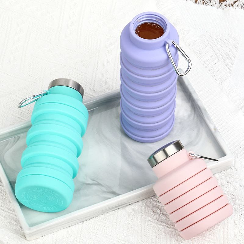 Foldable Silicon Water Bottle – 500ml Reusable & Portable (With Holder)