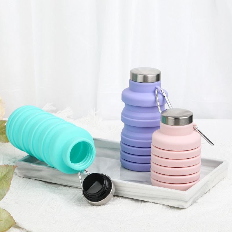 Foldable Silicon Water Bottle – 500ml Reusable & Portable (With Holder)