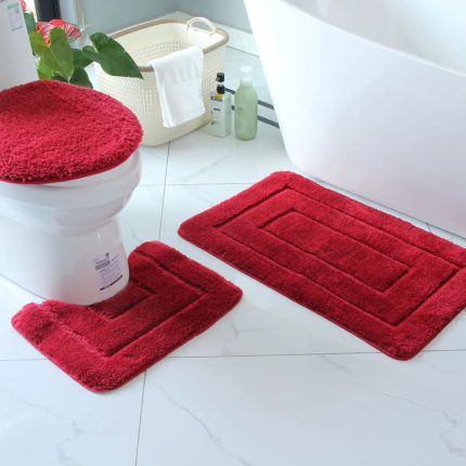 3pcs Bathroom Mats – Non-Slip Super Safe Bath Mat Set (Blue, Cream & Maroon)