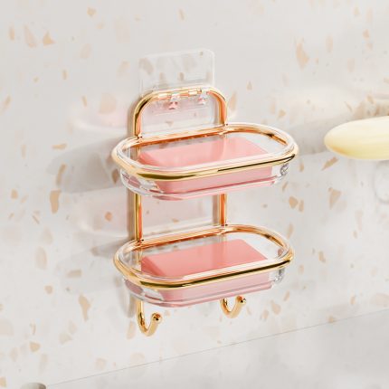 Luxury Double-Layer Wall Mounted Soap Holder – Gold-Plated, Adhesive & Drainage Design