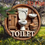 2D Flat Wooden Bathroom Hanging Decor Sign – Rustic Toilet / Washroom Wall Plaque
