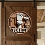 2D Flat Wooden Bathroom Hanging Decor Sign – Rustic Toilet / Washroom Wall Plaque