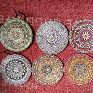 6pcs Mandala Print Drink Coasters with Metal Stand Holder