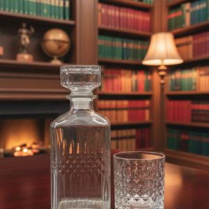2 pcs Chalice Decanter Set – Clear Glass Square Decanter + Crystal Glass