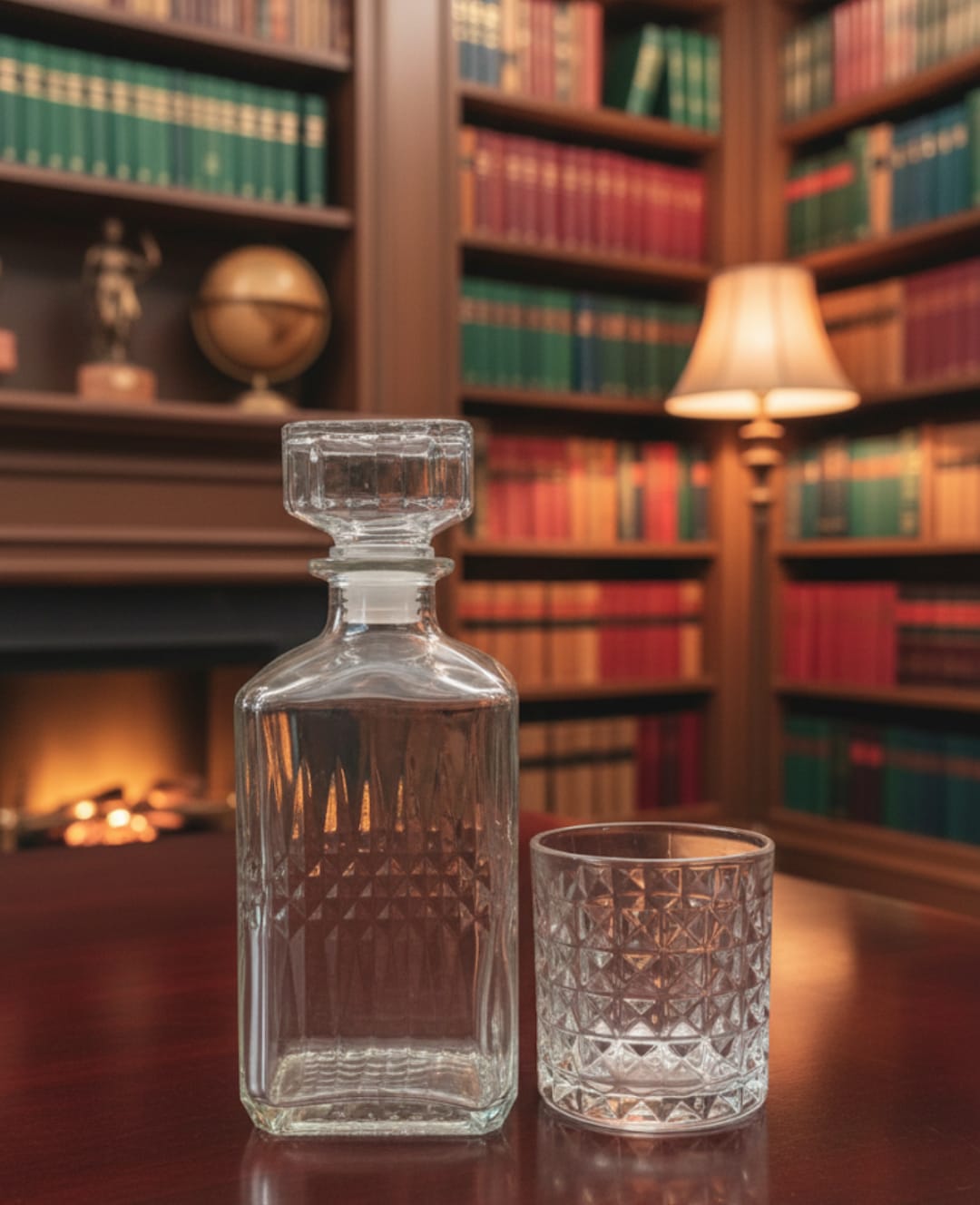 2 pcs Chalice Decanter Set – Clear Glass Square Decanter + Crystal Glass