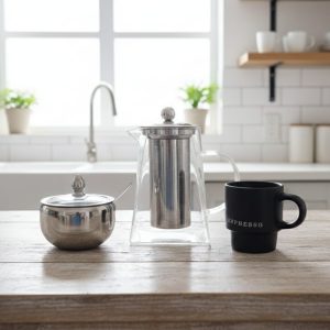 Borosilicate Kettle & Steel Sugardish + Espresso Cup Set
