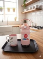 3pcs Black and Pink Set Flask & Serving Tray + Free Gift Cup