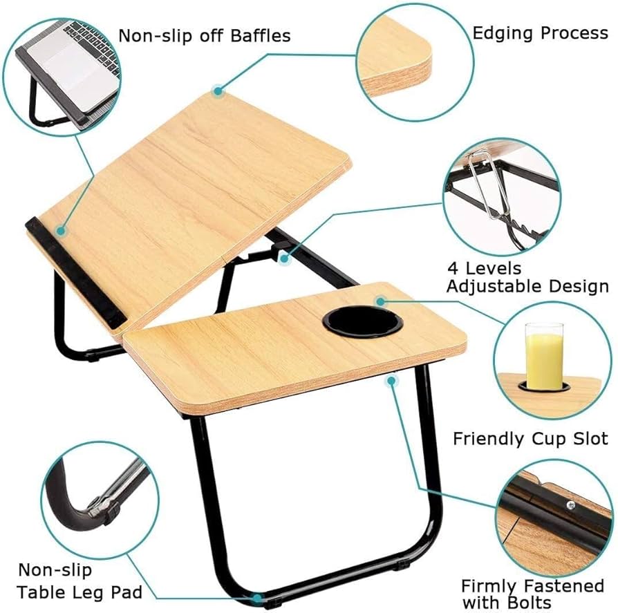 Wooden Profile 5-Levels Adjustable Angle Foldable Study Table (with Cup Slot)