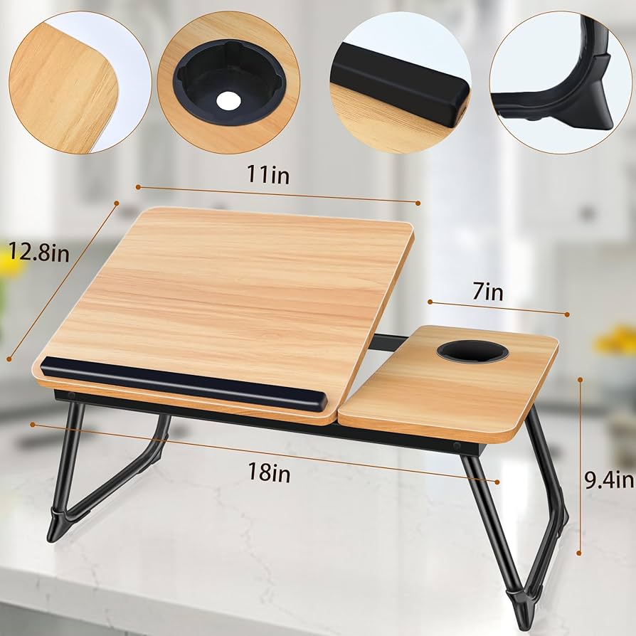 Wooden Profile 5-Levels Adjustable Angle Foldable Study Table (with Cup Slot)
