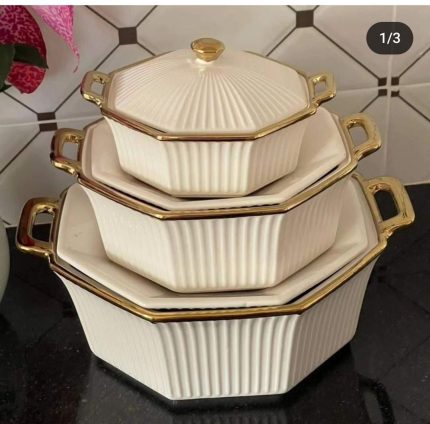 Ridged Serving Dishes Set – 3-Piece (2.0 L, 1.0 L & 0.65 L)