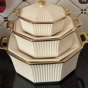 Ridged Serving Dishes Set – 3-Piece (2.0 L, 1.0 L & 0.65 L)