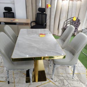 Four Seater Dining Table 🔸 1.2M Dining Table with Microfibre Chairs & Gold-Finish Metallic Legs