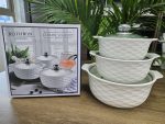 3pcs Set Ceramic Casserole Serving Dishes with Glass Cover – 3 L, 2 L & 1 L