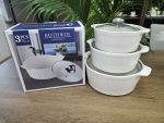 3pcs Set Ceramic Casserole Serving Dishes with Glass Cover – 3 L, 2 L & 1 L