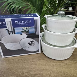 3pcs Set Ceramic Casserole Serving Dishes with Glass Cover – 3 L, 2 L & 1 L