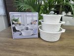 3pcs Set Ceramic Casserole Serving Dishes with Glass Cover – 3 L, 2 L & 1 L