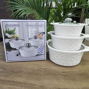3pcs Set Ceramic Casserole Serving Dishes with Glass Cover – 3 L, 2 L & 1 L