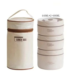 High Quality Insulated Lunch Box Set with Lunch Bag – 4‑in‑1 (Beige, Brown & Blue)