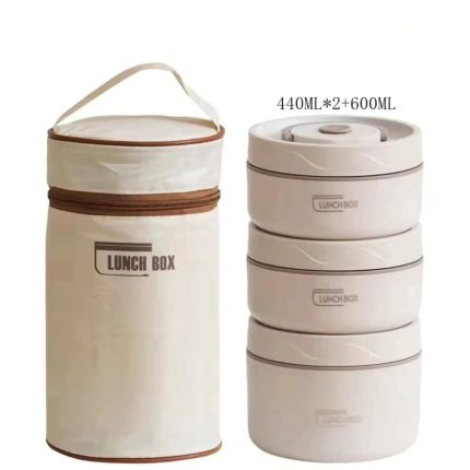 High Quality Insulated Lunch Box Set with Lunch Bag – 4‑in‑1 (Beige, Brown & Blue)