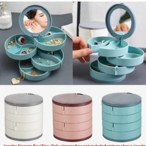 Jewellery Organizer – 4 Layer 360° Rotating Jewellery Storage (Blue, Pink, White)