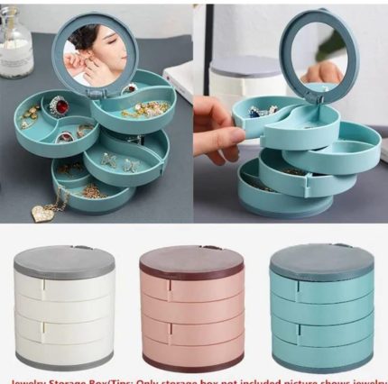 Jewellery Organizer – 4 Layer 360° Rotating Jewellery Storage (Blue, Pink, White)