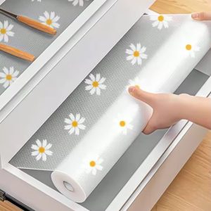 Daisy Pattern Kitchen Drawer Liners – Oil-Proof Moisture Resistant Cupboard Shelf Liner Mat (45×500 cm)