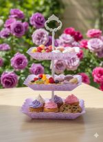 Plastic Rectangle Cake Stand 3 Layer – Purple & Pink Cake Display Stand