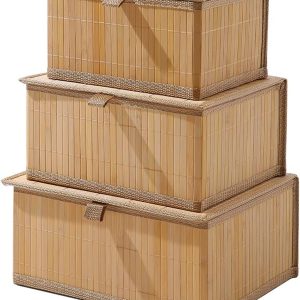 3 in 1 Organising Wicker Baskets with Cover – Multi-Purpose Home Storage Set