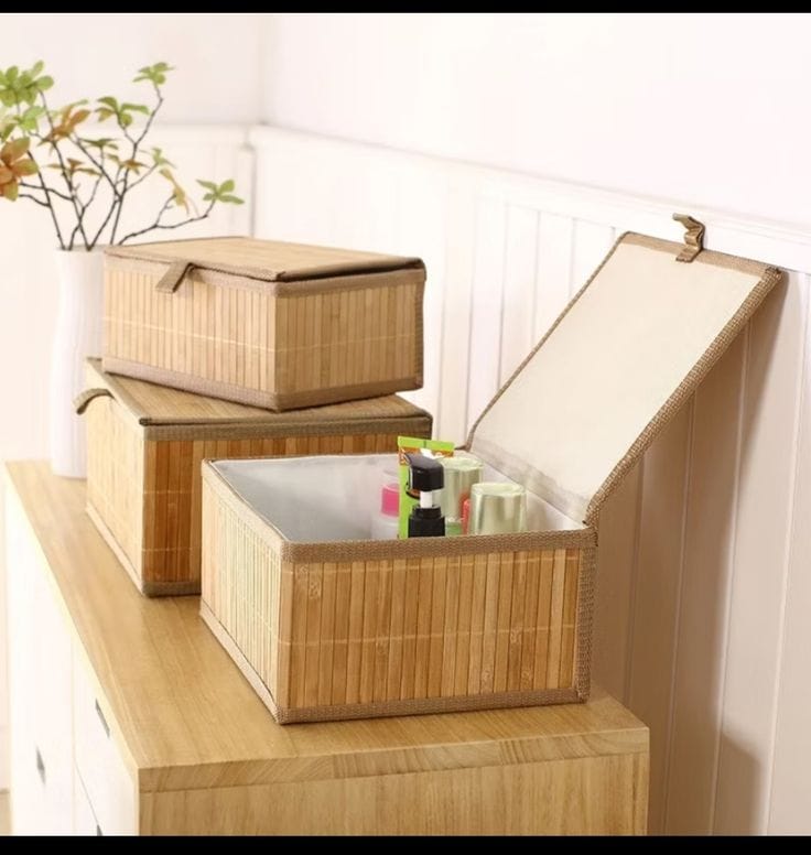 3 in 1 Organising Wicker Baskets with Cover – Multi-Purpose Home Storage Set