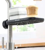 Adjustable Sink Faucet Storage Rack – Kitchen & Bathroom Organizer (Grey)