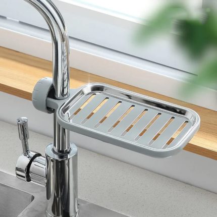 Adjustable Sink Faucet Storage Rack – Kitchen & Bathroom Organizer (Grey)