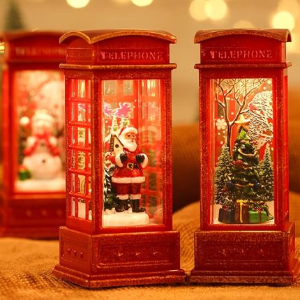 Miniature LED Christmas Telephone Booth Shape Decor Lanterns