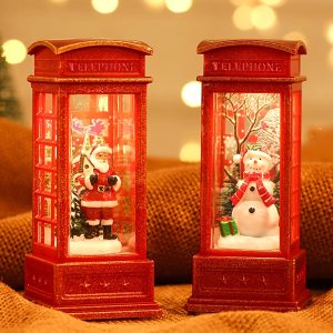 Miniature LED Christmas Telephone Booth Shape Decor Lanterns