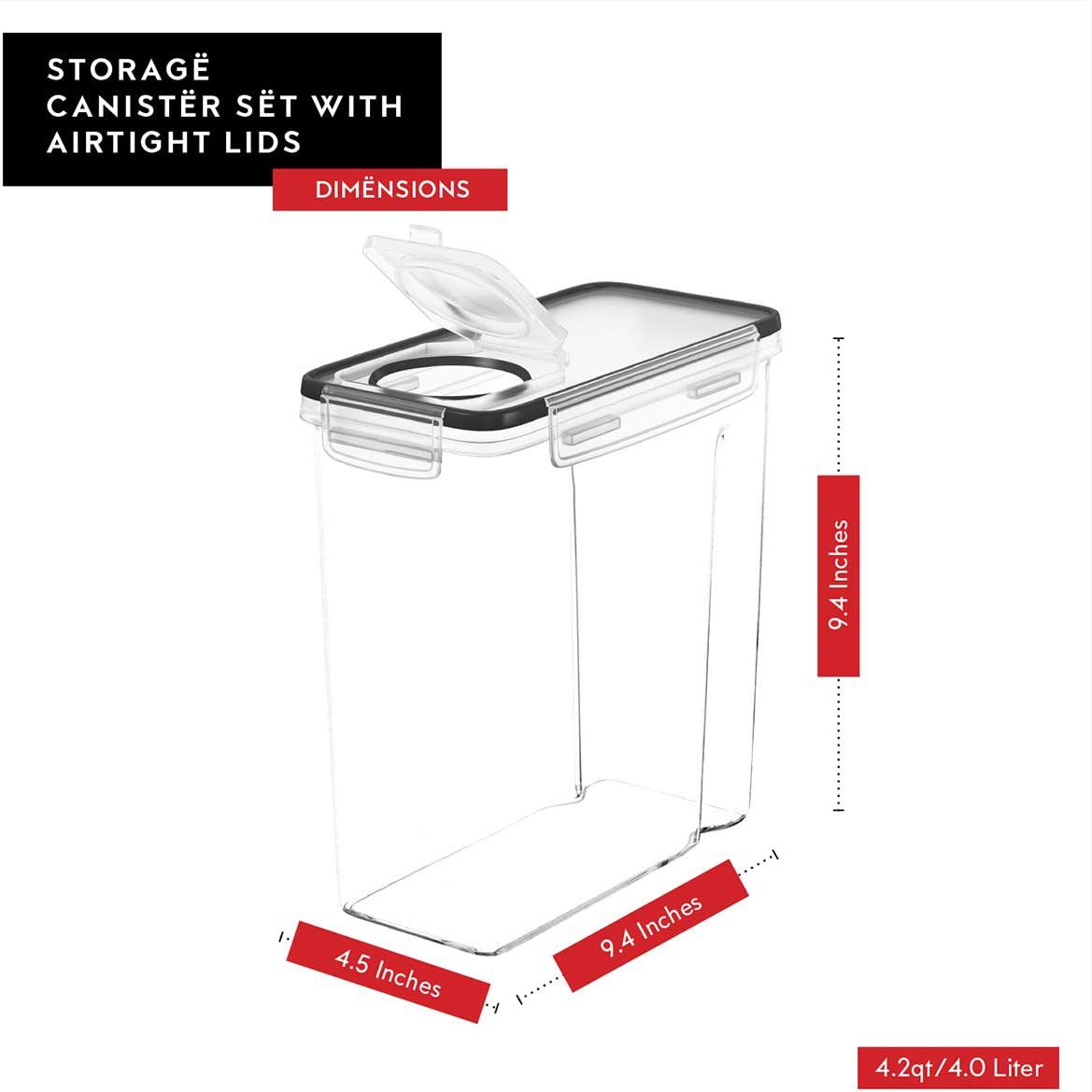 4pcs Food Storage Containers 4L Airtight Kitchen Containers with Labels & Measuring Cups