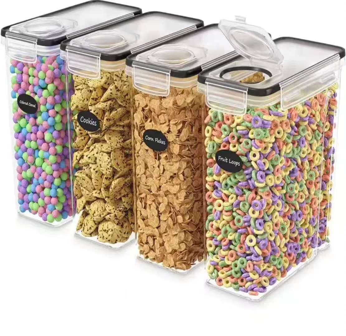 4pcs Food Storage Containers 4L Airtight Kitchen Containers with Labels & Measuring Cups