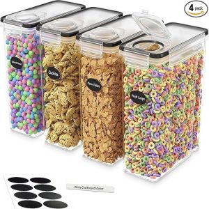 4pcs Food Storage Containers 4L Airtight Kitchen Containers with Labels & Measuring Cups