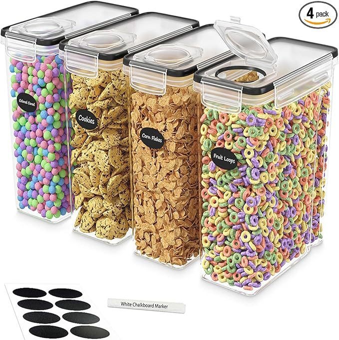 4pcs Food Storage Containers 4L Airtight Kitchen Containers with Labels & Measuring Cups
