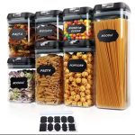 Acrylic 7pcs Airtight Food Storage Containers Set with Labels & Measuring Cups